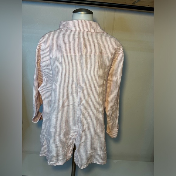 Linen blazer 100% natural fibers collared button up jacket oversized pinstriped - Picture 5 of 9